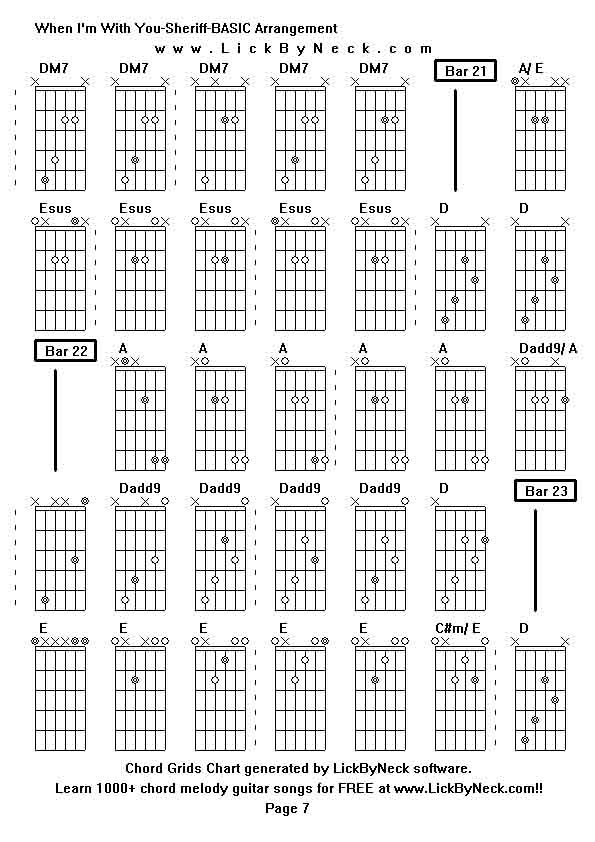 Chord Grids Chart of chord melody fingerstyle guitar song-When I'm With You-Sheriff-BASIC Arrangement,generated by LickByNeck software.